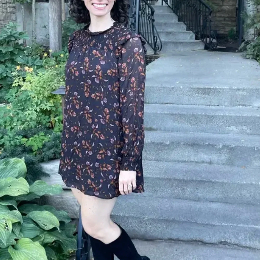 Sanctuary Brown Floral Babydoll Mini Dress Size 6 Cottagecore Fall Country $149 - Picture 8 of 9